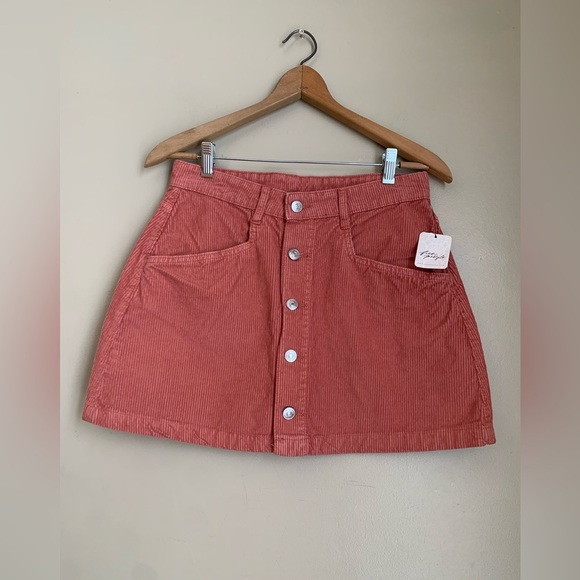 Free People NWT coral Corduroy Mini Skirt button up - Picture 1 of 7